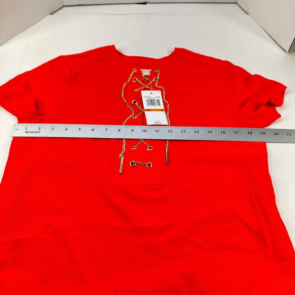 Michael Kors Women's Size Small Dress Short Sleeve Red Gold Chain Detail New - Picture 9 of 14